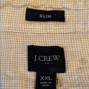 J.Crew Men’s button down linen gingham Shirt in tan & cream XXL cotton